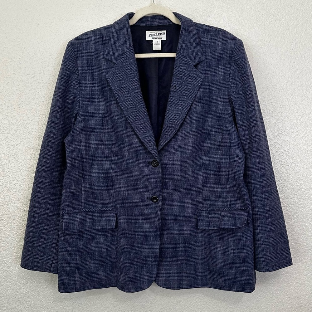 Pendleton 100% Virgin Wool Blue Plaid Double Breasted Blazer Jacket, Size 18